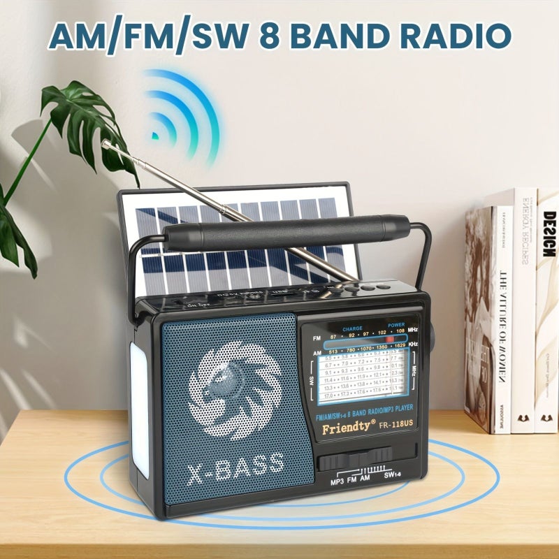 118US Multi Band Portable Retro Radio With FM AM SW1 6 USB TF Playback Headphone Jack Flashlight 800Mah 18650 External Battery USB Charging Cable Black For Indoor Outdoor Use - Image 5