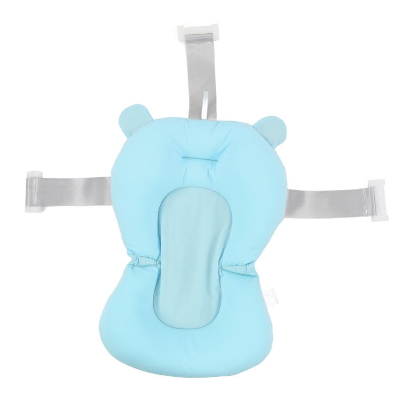 Baby Bath Tub Seat Cushion: Blue Bear, 3 Snap Safety Belts, 3-Layer Odorless Healthy Material - Body & Neck Support, Quick-Dry Design for Newborns 0-12 Months - Image 1