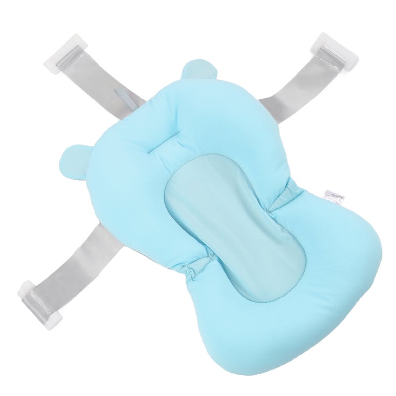 Baby Bath Tub Seat Cushion: Blue Bear, 3 Snap Safety Belts, 3-Layer Odorless Healthy Material - Body & Neck Support, Quick-Dry Design for Newborns 0-12 Months - Image 4