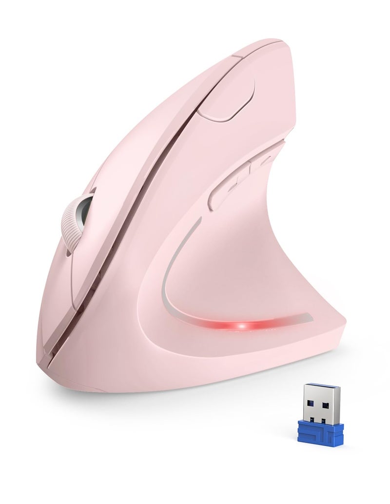 TECKNET 2.4G Ergonomic Mouse Vertical Wireless - 4800 DPI Optical Carpal Tunnel Mice Right Hand, 4800 DPI Adjustable, Quiet Clicks, 6 Buttons for Laptop, Desktop, PC, Computer - Pink - Image 1