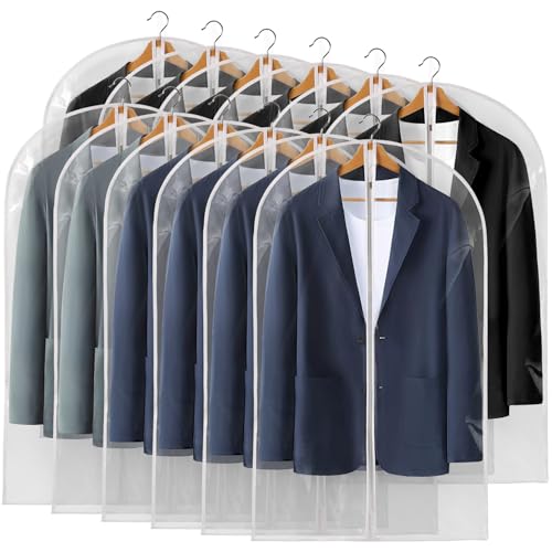 Perber 40" All Clear Garment Bags for Hanging Clothes, 12 Packs Suit Bags for Closet Storage, Plastic Waterproof Suit Cover Bags with Zipper for Coats, Jackets, Shirts (Set of 12) - Image 1