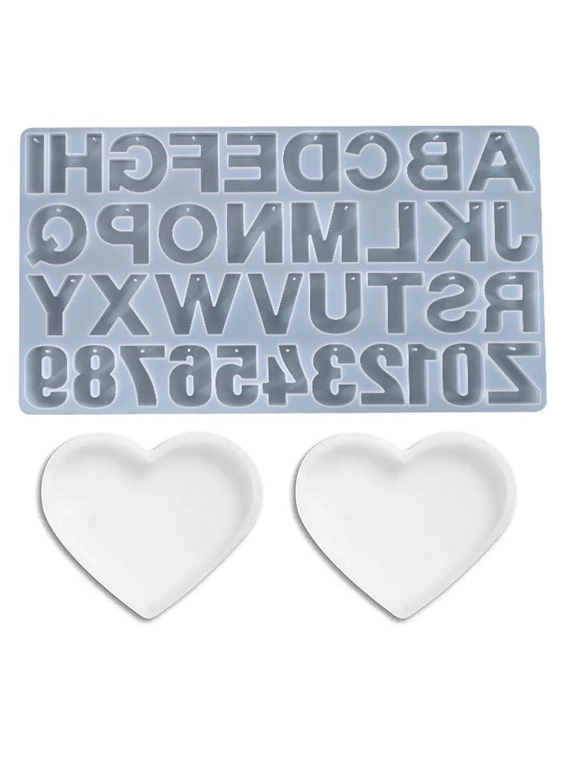 Snoogg SNOOGG Alphabet Resin Casting Mold, Letter and Numbers DIY Key Chain, Pendant, Jewelry Making Molds for Resin. with Built in Hole Enabler with 2 Heart Coaster  - Image 1