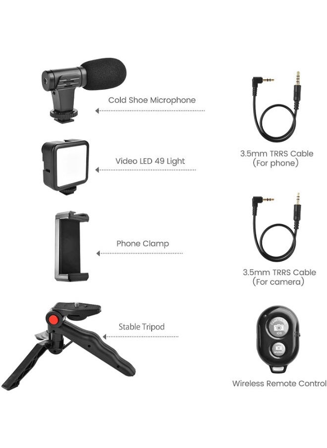 Plynox - smartphone Vlogging Kit for Starter Video Recording the set with Fill Light Microphone Tripod Phone Clip - Image 1