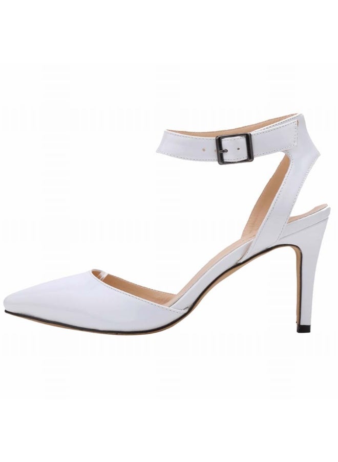Loquat Pointed-toe patchwork hollow candy-colored stiletto high-heel sandals 8cm White  - Image 1