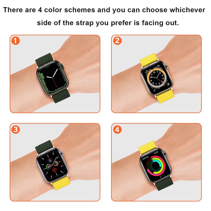 Anlinser Magnetic Bands Compatible with Apple Watch Band 49/46/45 44/42/41/40/38mm, Women Men Double Side Reversible Strap for iWatch Ultra 2 Series 10/9/8/7-1 SE (49/46/45/44/42, Green/Yellow) - Image 5