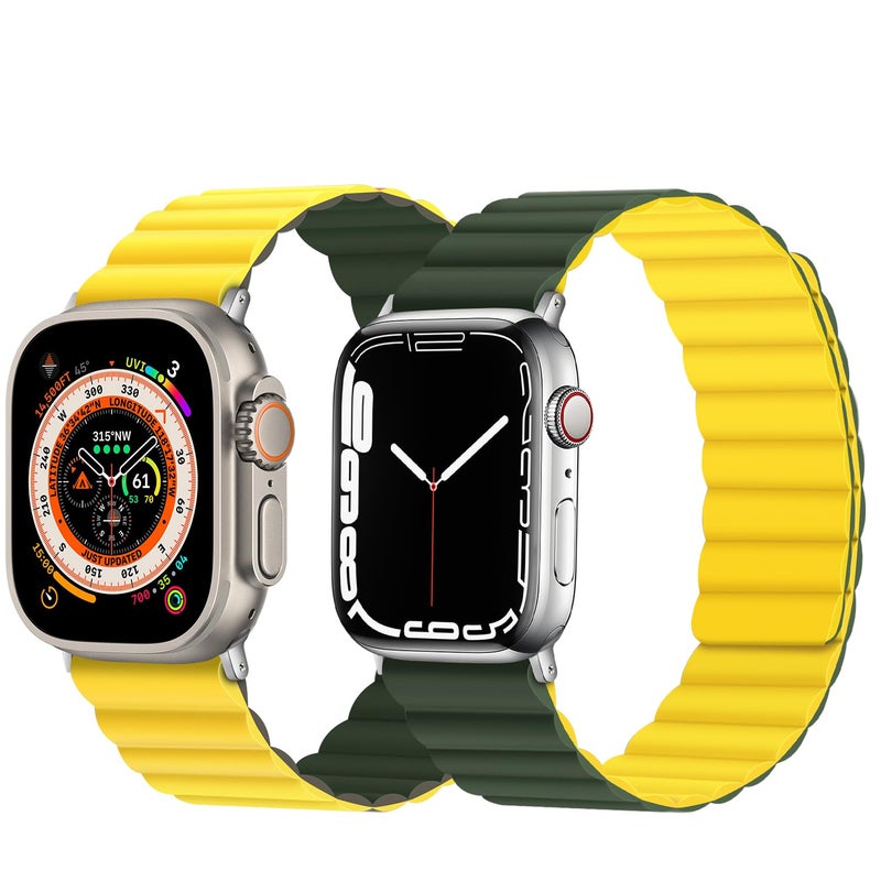 Anlinser Magnetic Bands Compatible with Apple Watch Band 49/46/45 44/42/41/40/38mm, Women Men Double Side Reversible Strap for iWatch Ultra 2 Series 10/9/8/7-1 SE (49/46/45/44/42, Green/Yellow) - Image 2