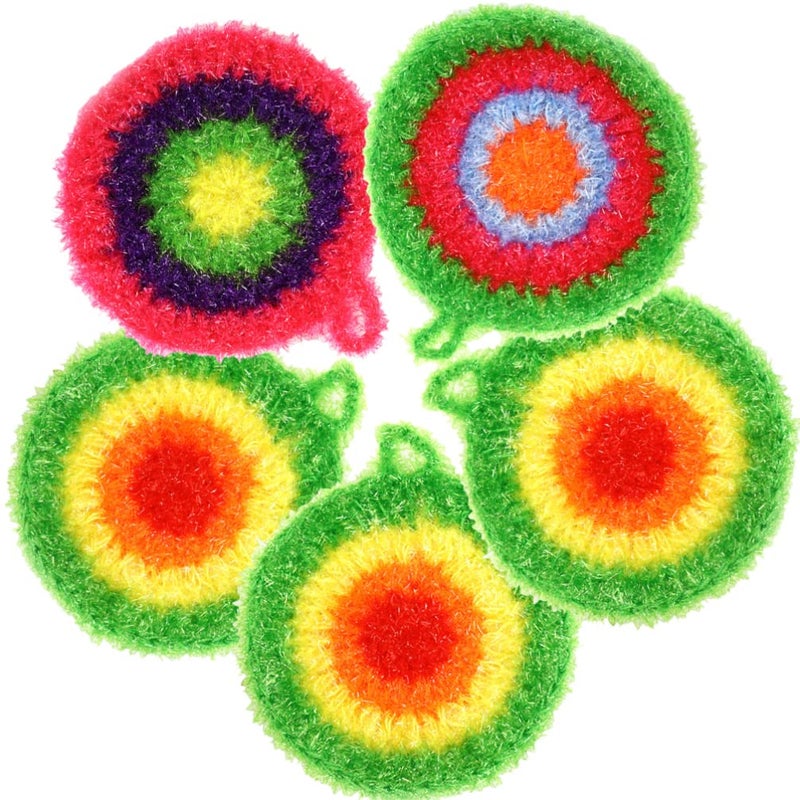 TOPPERFUN 5Pcs Dish Sponge Cleaning Scrubber, 6.3in Round Polyester Dishwashing Swedish Sponges Cloth, Non Scratch and Odorless, Reusable Foam Cleaning Cloths, Hangable Kitchen Housework Scouring Pad - Image 1