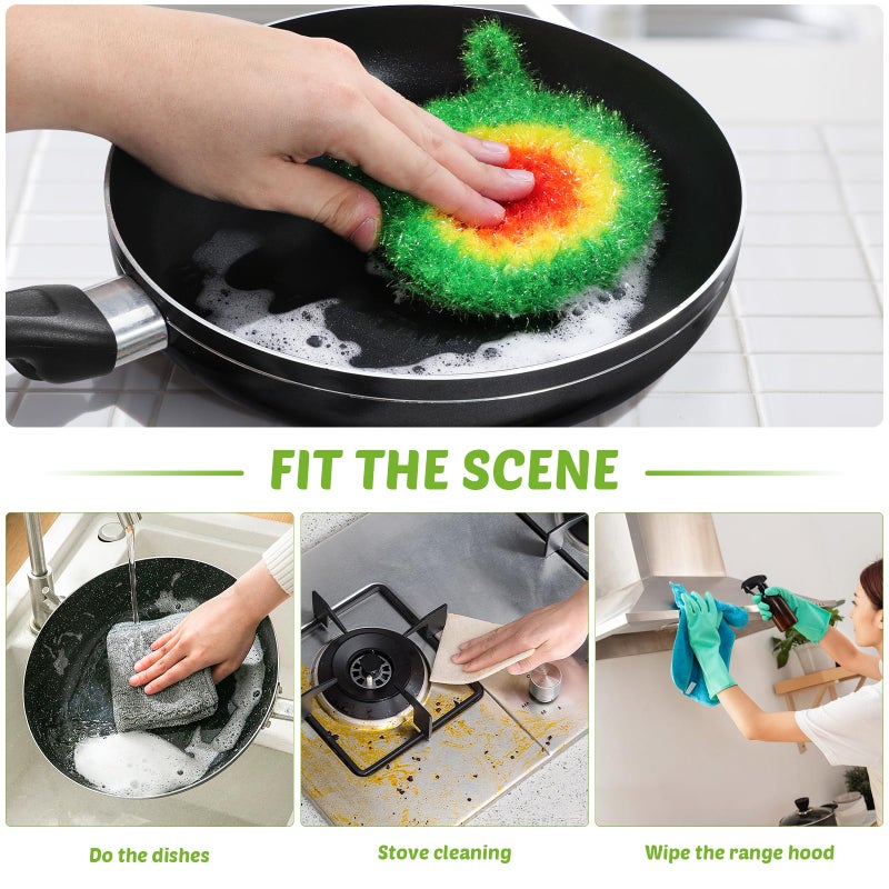 TOPPERFUN 5Pcs Dish Sponge Cleaning Scrubber, 6.3in Round Polyester Dishwashing Swedish Sponges Cloth, Non Scratch and Odorless, Reusable Foam Cleaning Cloths, Hangable Kitchen Housework Scouring Pad - Image 3