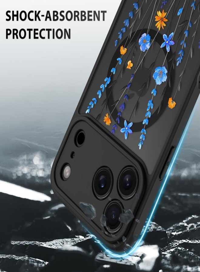 أو أو كيه جراب OOK لهاتف iPhone 17 Pro مقاس 6.3 بوصة (متوافق مع MagSafe) - غطاء هاتف شفاف مزين بزهور زرقاء لطيفة - مصنوع من مادة TPU ناعمة + مادة PC صلبة - مقاوم للخدش والصدمات - جراب مغناطيسي للنساء - Image 4