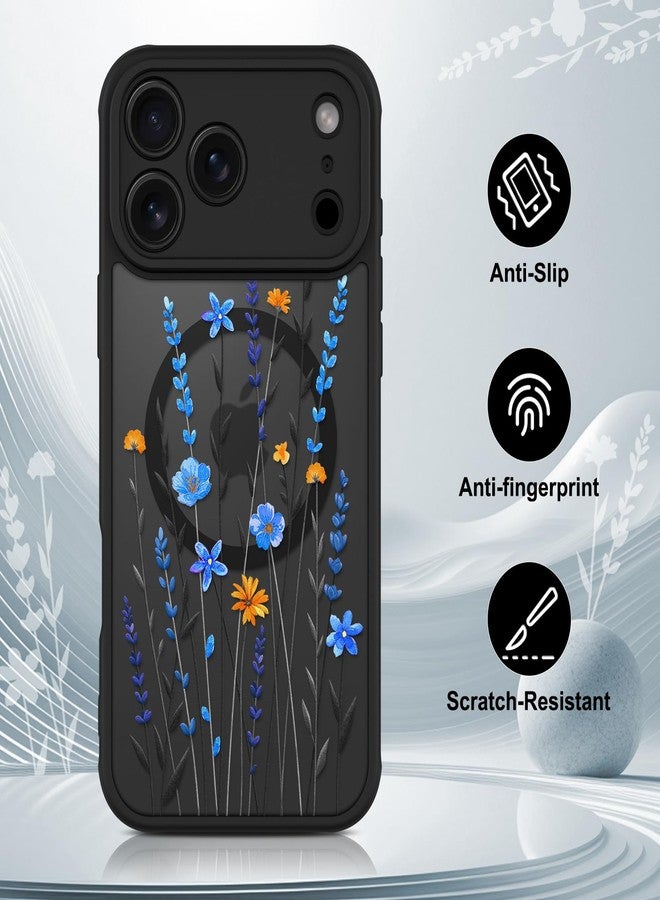 أو أو كيه جراب OOK لهاتف iPhone 17 Pro مقاس 6.3 بوصة (متوافق مع MagSafe) - غطاء هاتف شفاف مزين بزهور زرقاء لطيفة - مصنوع من مادة TPU ناعمة + مادة PC صلبة - مقاوم للخدش والصدمات - جراب مغناطيسي للنساء - Image 5