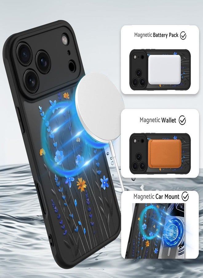 أو أو كيه جراب OOK لهاتف iPhone 17 Pro مقاس 6.3 بوصة (متوافق مع MagSafe) - غطاء هاتف شفاف مزين بزهور زرقاء لطيفة - مصنوع من مادة TPU ناعمة + مادة PC صلبة - مقاوم للخدش والصدمات - جراب مغناطيسي للنساء - Image 2