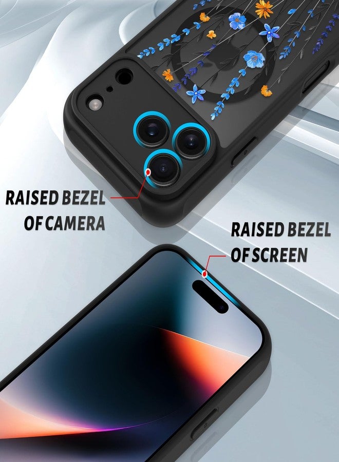 أو أو كيه جراب OOK لهاتف iPhone 17 Pro مقاس 6.3 بوصة (متوافق مع MagSafe) - غطاء هاتف شفاف مزين بزهور زرقاء لطيفة - مصنوع من مادة TPU ناعمة + مادة PC صلبة - مقاوم للخدش والصدمات - جراب مغناطيسي للنساء - Image 3