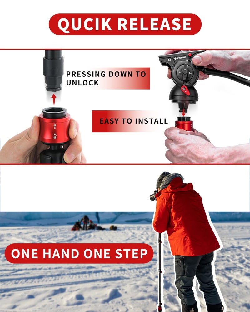 IFOOTAGE Cobra 3 C180F-P Carbon Fiber Camera Monopod with Pedal Base & Low-Profile Tripod – Professional Travel Monopod for DSLR, Sony, Nikon (Max Load 22lb/10kg) - Image 3