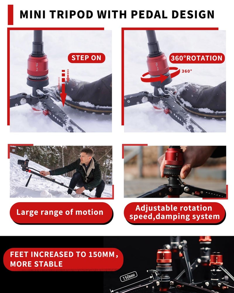 IFOOTAGE Cobra 3 C180F-P Carbon Fiber Camera Monopod with Pedal Base & Low-Profile Tripod – Professional Travel Monopod for DSLR, Sony, Nikon (Max Load 22lb/10kg) - Image 2