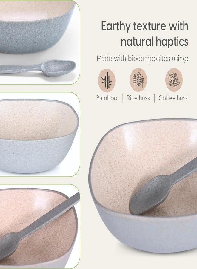 Eha مجموعة إيها من 4 أوعية متعددة الاستخدامات صديقة للبيئة للمطبخ مع ملاعق | 750 مل | مصنوعة من مركب حيوي من قشر الأرز | وعاء آمن للاستخدام في الميكروويف | مجموعة أوعية لتقديم الطعام الساخن والبارد | أزرق سماوي - Image 4