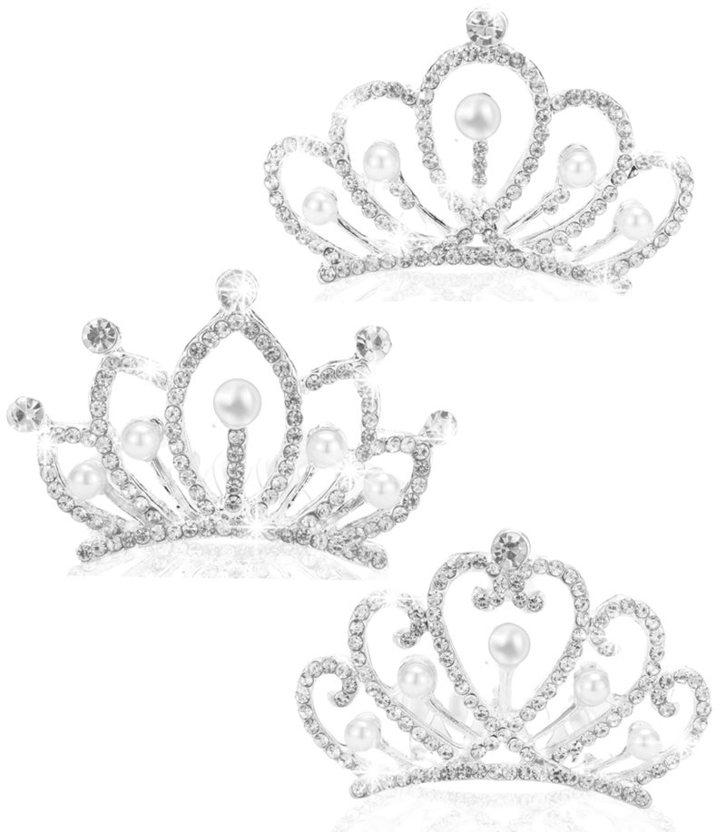 JINYEAH Mini Crowns Pearl Tiaras Mini Tiara Headband Rhinestone Princess Hair Accessories Tiny Crown Hair Clip Small Tiara Crown Headband for Women Birthday Party Halloween Wedding Doll Decor 3pcs - Image 1