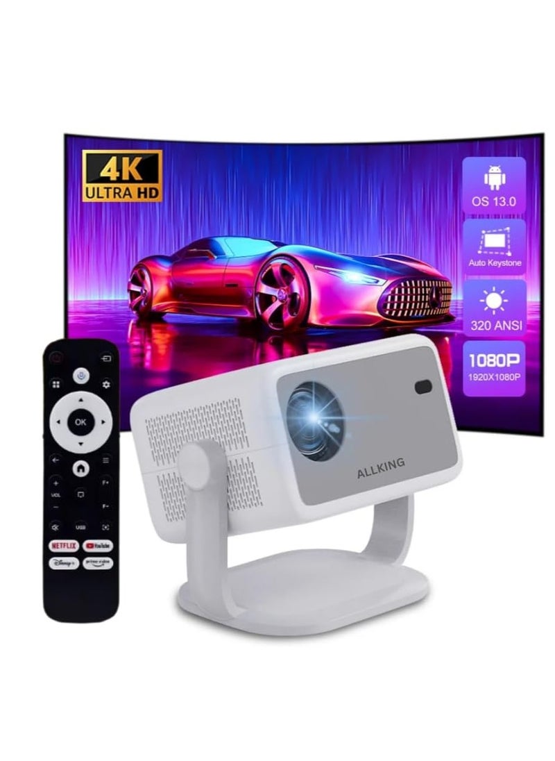 ALLKING Mini Portable LED LCD Android Smart Projector Full HD 1080P & 4K Keystone Correction for Home Theater & Cinema Beamer 390 ANSI WIFI Bluetooth HDMI USB  - Image 1
