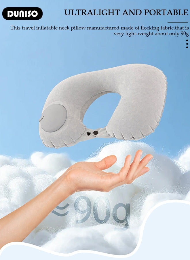 DUNISO Inflatable U-shaped Pillow,Inflatable Travel Pillow,Press the Automatic Inflatable Pillow, Ergonomic Design to Alleviate Sleep and Neck Fatigue, Portable Stowable Press Inflatable Neck Pillow for Airplanes, Cars, Travel, Office  - Image 3