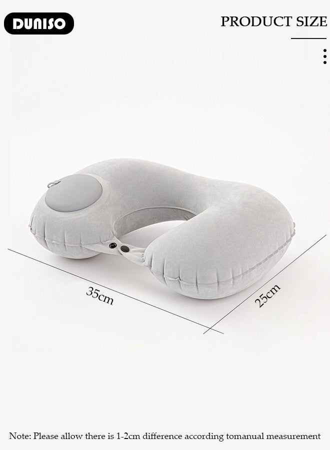 DUNISO Inflatable U-shaped Pillow,Inflatable Travel Pillow,Press the Automatic Inflatable Pillow, Ergonomic Design to Alleviate Sleep and Neck Fatigue, Portable Stowable Press Inflatable Neck Pillow for Airplanes, Cars, Travel, Office  - Image 2