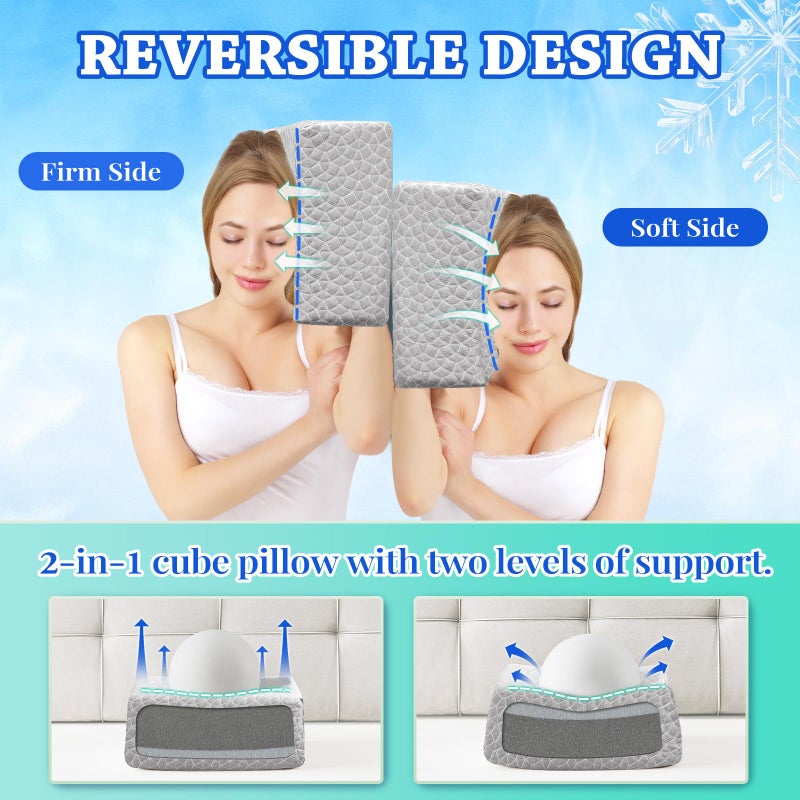 HARBOREST Cooling Cube Pillow - Side Sleeper Pillow for Neck and Shoulder Pain  Memory Foam Pillow Cube Pro with Adjustable Firmness 12""x12""x5""  Grey - Image 4