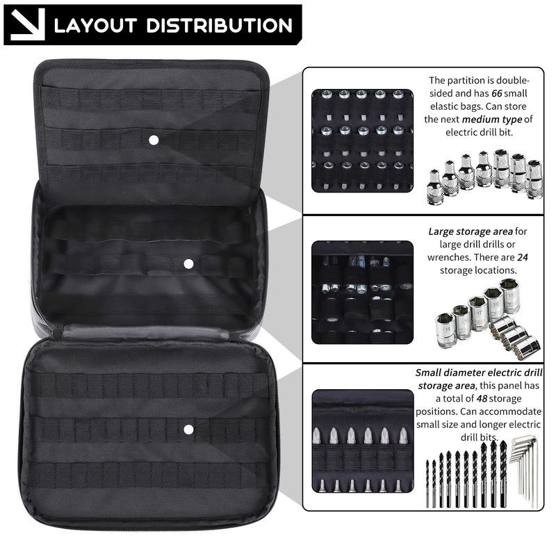 LOTCAIN 138 Hole Portable Socket Organizer, Drill Bit Organizer Drill Bit Holder Bit Pouch 1/4-Inch, 3/8-Inch, 1/2-Inch,Screwdriver Bit Organizer Drive Bit Adapter Storage Drill Bit Case Only - Image 4