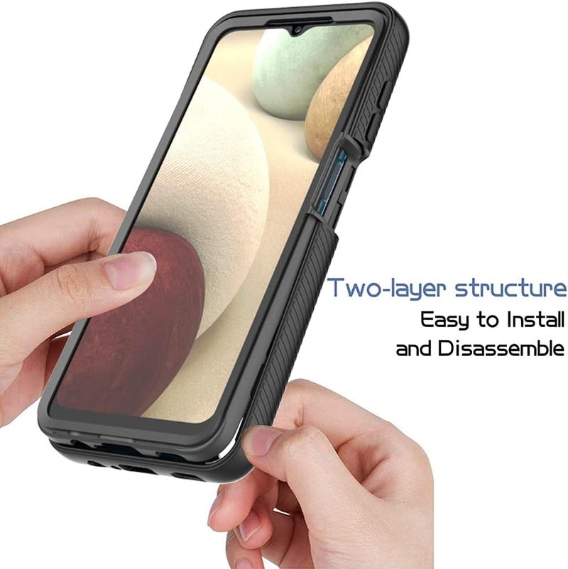 زيني غطاء لهاتف Samsung Galaxy A12 (M12)، حماية صدمات 360 درجة مع حماية شاملة وواقي شاشة مدمج، غطاء خارجي متين بإطار - أسود - Image 2