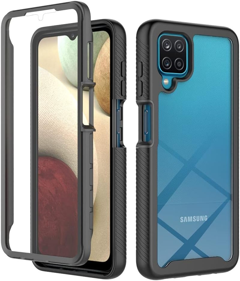 زيني غطاء لهاتف Samsung Galaxy A12 (M12)، حماية صدمات 360 درجة مع حماية شاملة وواقي شاشة مدمج، غطاء خارجي متين بإطار - أسود - Image 1