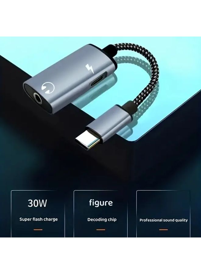 Black USB C To 3 5mm Headphone Adapter 2in1 Digital DAC With 30W PD Charging - Image 5