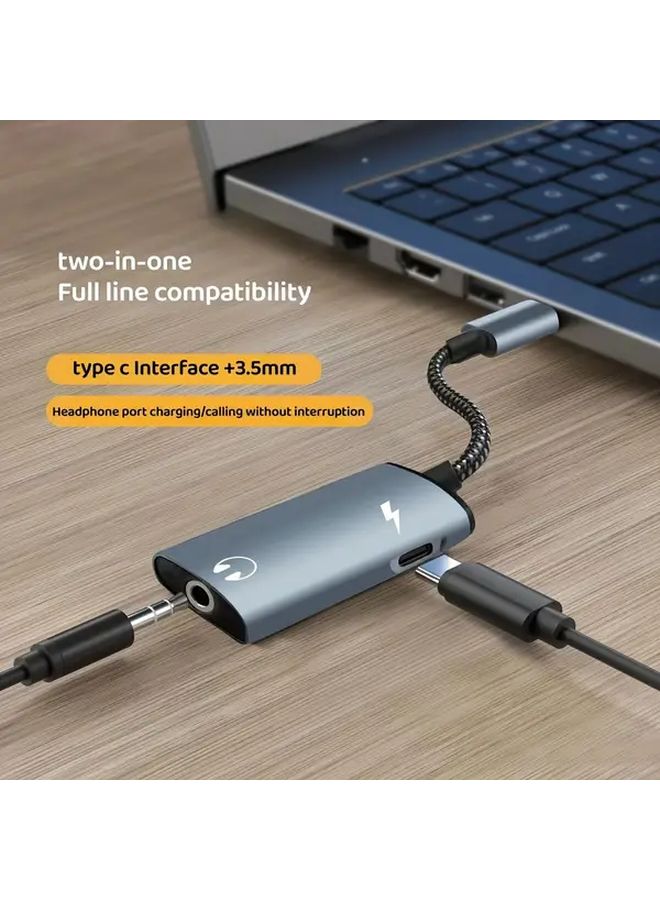 Black USB C To 3 5mm Headphone Adapter 2in1 Digital DAC With 30W PD Charging - Image 1
