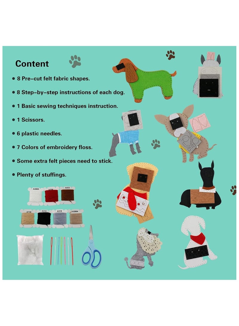Zikra 8 Pcs Puppy Craft Kit DIY Crafting and Sewing Set Dog Stuffed Animal Felt Plushie Fine Motor Skills Toys Educational Gifts for Educational Beginners Sewing Set Sewing Kits - Image 5