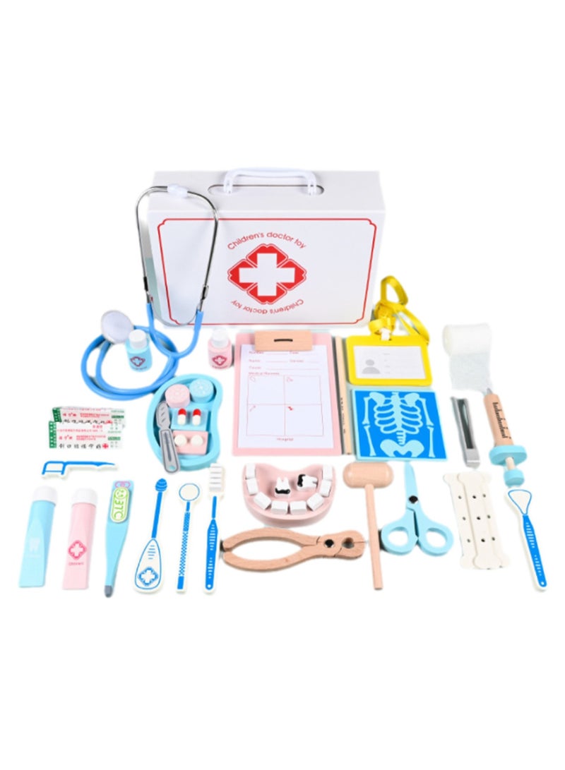 43 Pieces Medical Box Toy Set, Kids Doctor Toy Set Stethoscope Tweezers Toothbrush Cotton Swab Forceps Oral Mirror Pretend Dentist Toy - Image 1