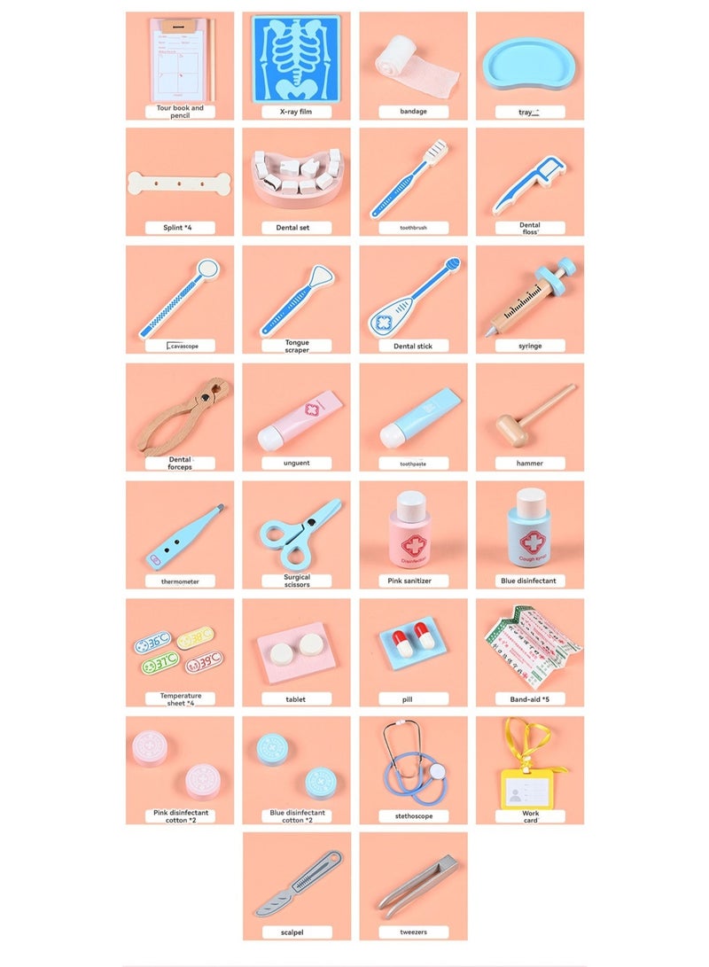 43 Pieces Medical Box Toy Set, Kids Doctor Toy Set Stethoscope Tweezers Toothbrush Cotton Swab Forceps Oral Mirror Pretend Dentist Toy - Image 3