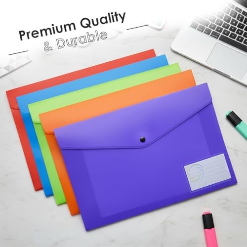 Shuban 10 Pcs Plastic File Folders Set - Fs Letter Size, Snap Closure, Waterproof and Organizer Bags for School, College, Hospital, and Office Use(Mix Color), Clear - Image 3