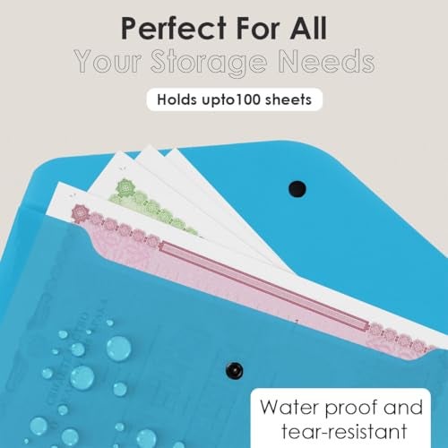 Shuban 10 Pcs Plastic File Folders Set - Fs Letter Size, Snap Closure, Waterproof and Organizer Bags for School, College, Hospital, and Office Use(Mix Color), Clear - Image 5