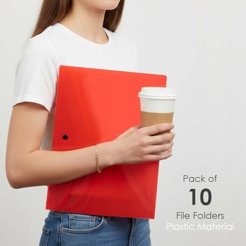 Shuban 10 Pcs Plastic File Folders Set - Fs Letter Size, Snap Closure, Waterproof and Organizer Bags for School, College, Hospital, and Office Use(Mix Color), Clear - Image 2