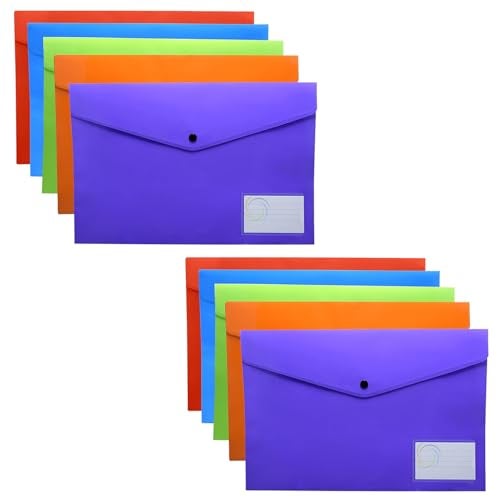 Shuban 10 Pcs Plastic File Folders Set - Fs Letter Size, Snap Closure, Waterproof and Organizer Bags for School, College, Hospital, and Office Use(Mix Color), Clear - Image 1