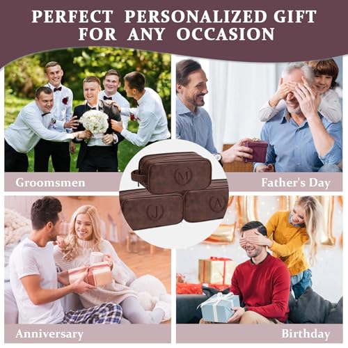 Janhavi Personalized Toiletry Bag for Men Gifts for Boyfriend Toiletry Bag For Shower CaddyPersonalized Initials Wheat Mens Toiletry Travel Bag Travel Essentials for MenMedium Dark Brown J - Image 3