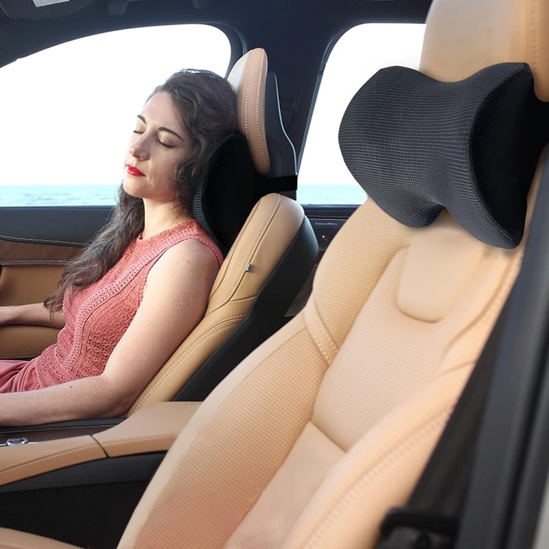 SPRFUFLY Make Relaxing Car Headrest Pillow, Car Pillow for Driving with Adjustable Strap, Breathable Removable Cover & Ergonomic Design - Softness Travel Car Neck Support Pillow(Black, 1PC) - Image 1