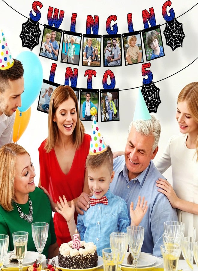 DISENB Spider Themed Photo Banner, Customizable Age "Swing Into" Birthday Banner (0-22 Years) with Photo Frames 0-9 Numbers, Superhero Party Decorations for Boys - Image 5