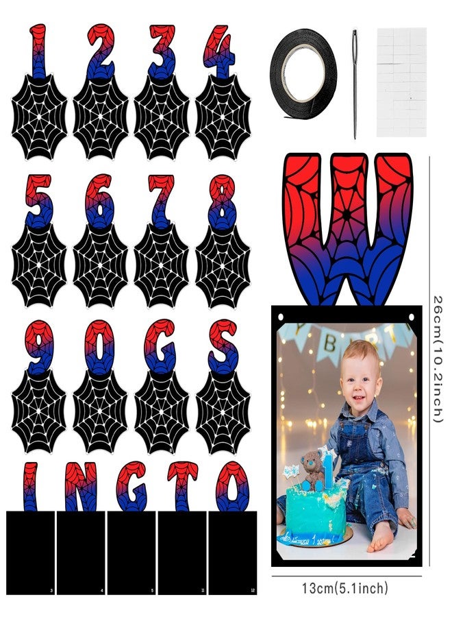 DISENB Spider Themed Photo Banner, Customizable Age "Swing Into" Birthday Banner (0-22 Years) with Photo Frames 0-9 Numbers, Superhero Party Decorations for Boys - Image 2