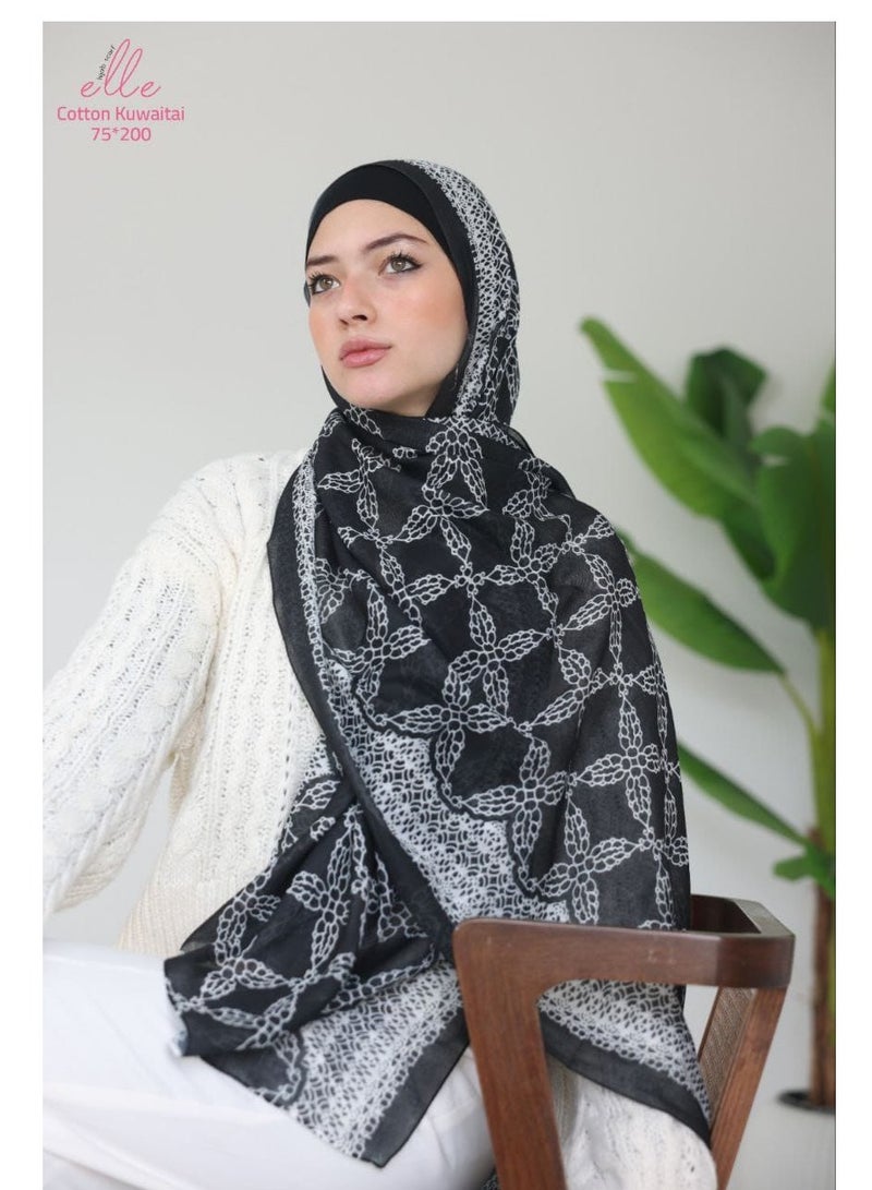 ايل طرحة وشاح حجاب إسلامي قطني فاخر للنساء للمناسبات والأيام العادية - مقاس (200 سم × 75 سم)