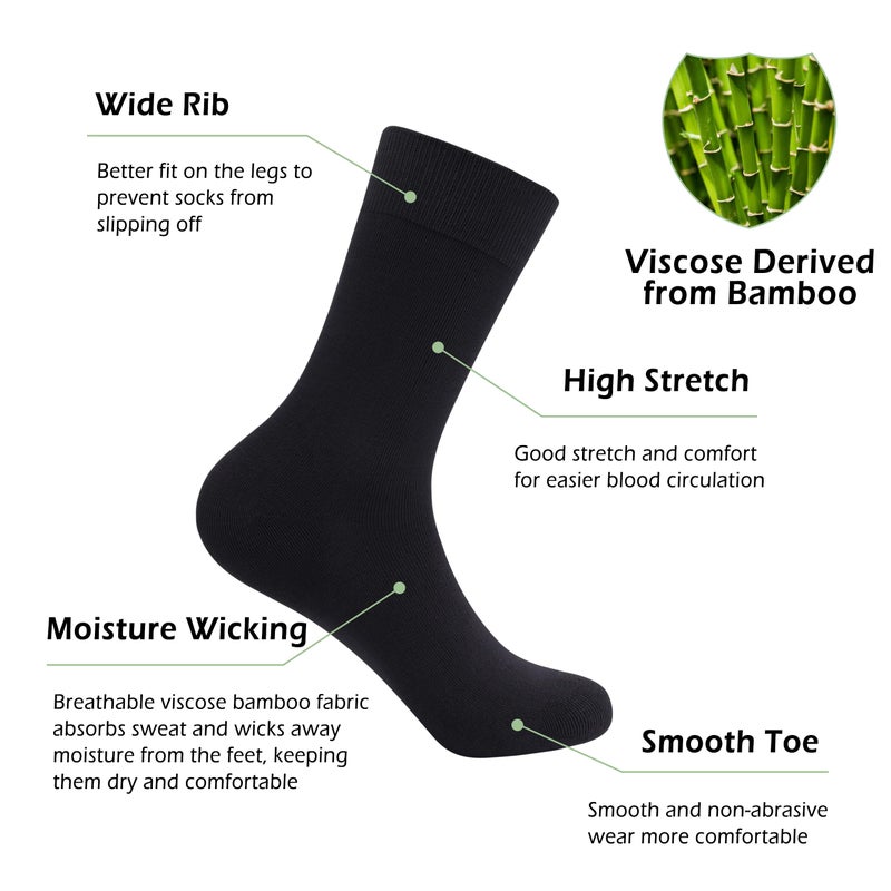 SERISIMPLE Viscose Bamboo Dress Men Sock Thin Soft Crew Anti Odor Lightweight Sock Breathable Comfort Cool soft Sock 5 Pairs (US, Alpha, Large, Regular, Regular, Black) - Image 4