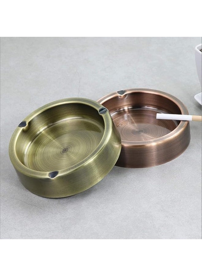 طفاية سجائر معدنية دائرية مصنوعة من الفولاذ المقاوم للصدأ - صينية رماد محمولة للمنزل والمكتب والفناء وسطح الطاولة للسيجار - ديكور خارجي متين للفندق والمطعم (برونزي) - Image 4