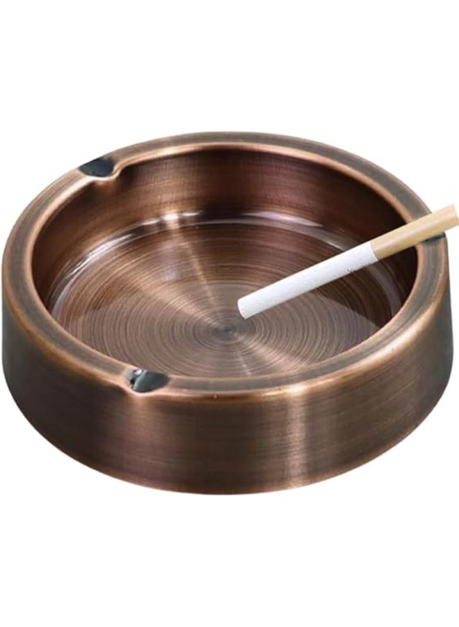 طفاية سجائر معدنية دائرية مصنوعة من الفولاذ المقاوم للصدأ - صينية رماد محمولة للمنزل والمكتب والفناء وسطح الطاولة للسيجار - ديكور خارجي متين للفندق والمطعم (برونزي) - Image 1