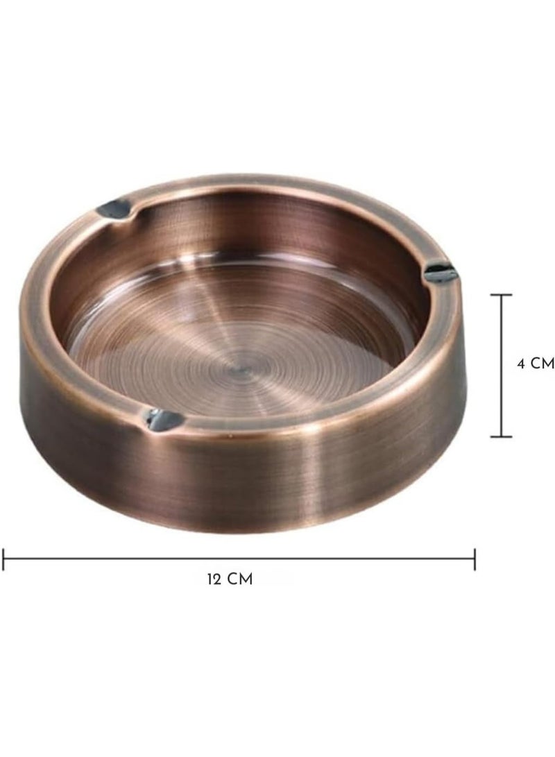 طفاية سجائر معدنية دائرية مصنوعة من الفولاذ المقاوم للصدأ - صينية رماد محمولة للمنزل والمكتب والفناء وسطح الطاولة للسيجار - ديكور خارجي متين للفندق والمطعم (برونزي) - Image 3