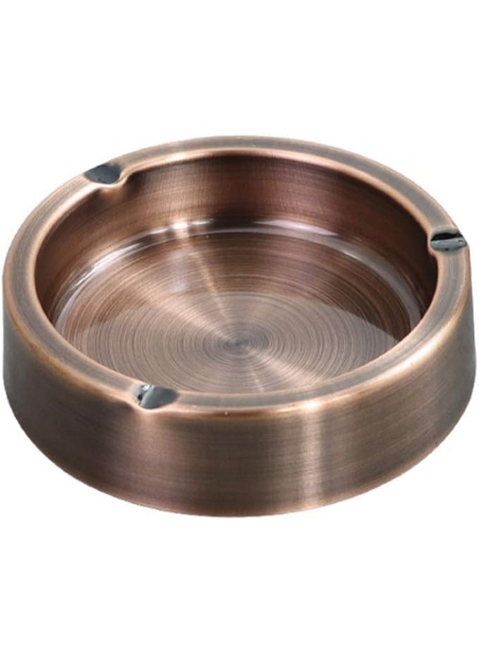 طفاية سجائر معدنية دائرية مصنوعة من الفولاذ المقاوم للصدأ - صينية رماد محمولة للمنزل والمكتب والفناء وسطح الطاولة للسيجار - ديكور خارجي متين للفندق والمطعم (برونزي) - Image 2