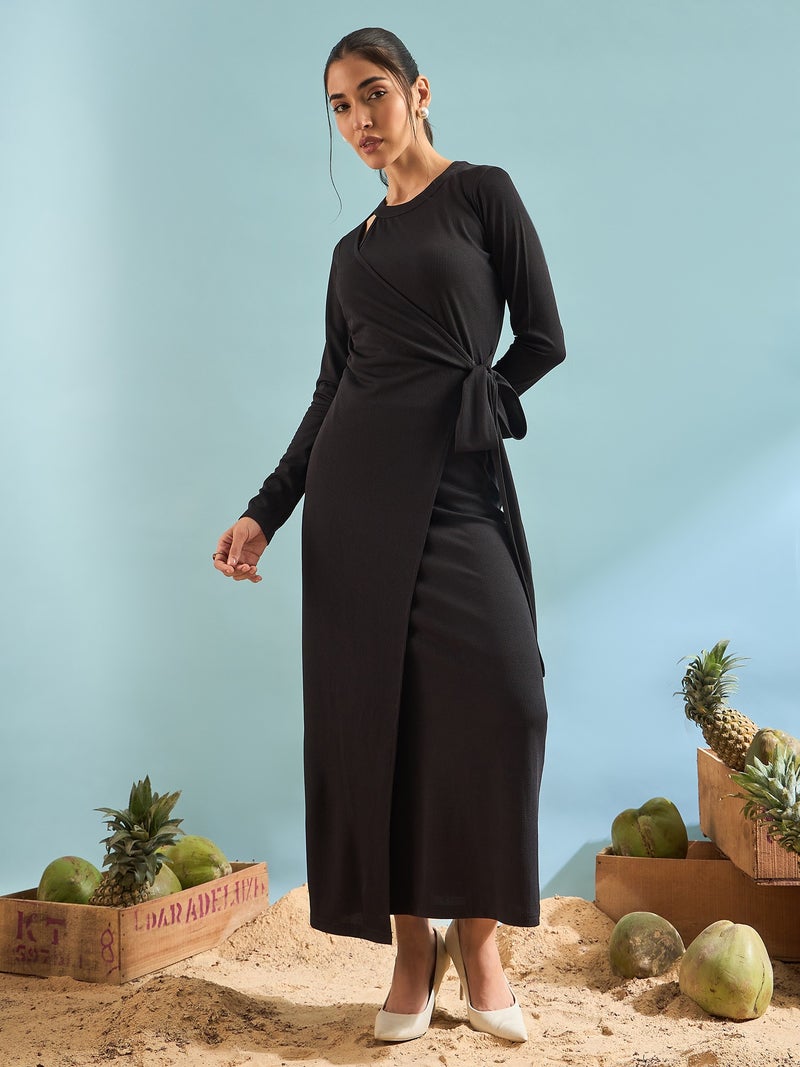 بانيت فستان سهرة طويل (Gown) مضلّع لتقسيم الجسم (Bodycon) - أسود - Image 1