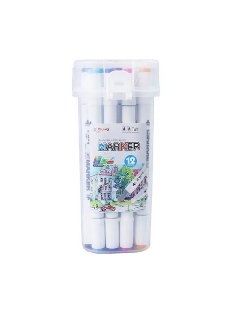 12 Colour Dual Tip Ink Marker pens High Quality Barrel Smooth