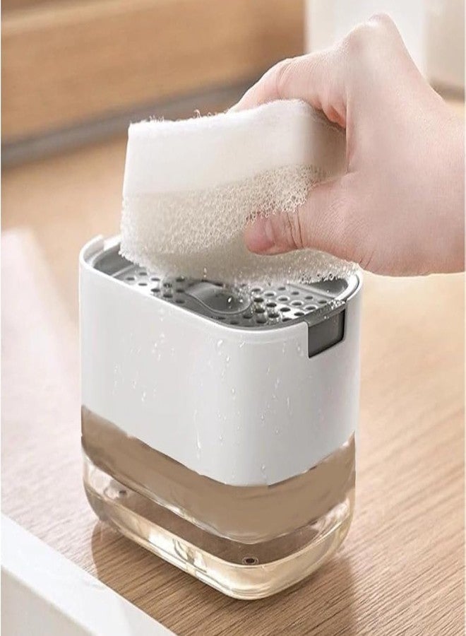 BENAVJI Double Layer 2 in 1 Liquid soap Dispenser with Sponge Holder for Kitchen Sink, dishwash, Soap Dishwasher Liquid Holder Kitchen Sink Accessories Items (2, White 2 in 1) - Image 2