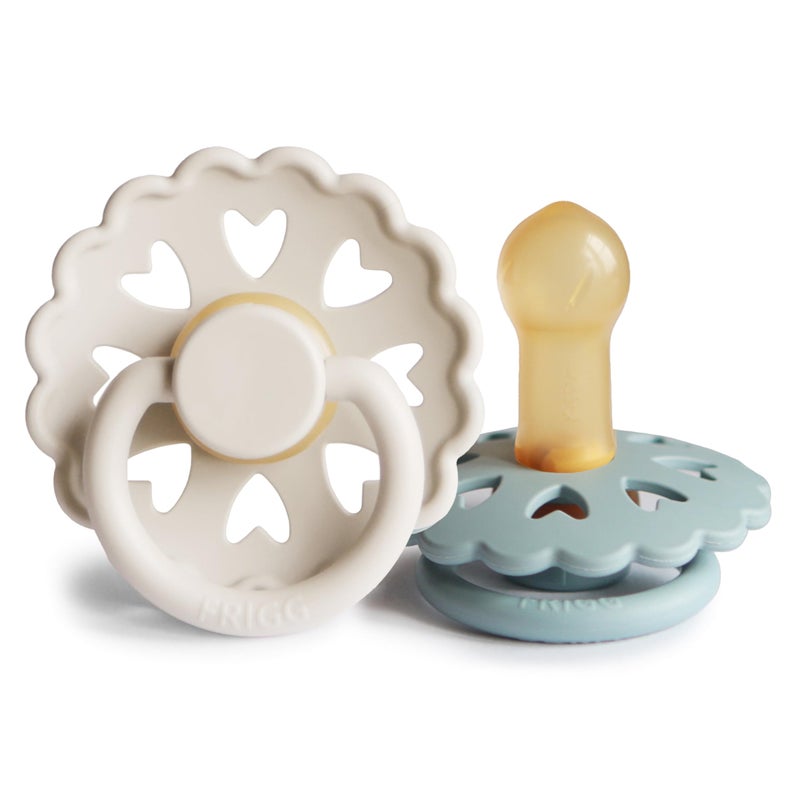 FRIGG Andersen Fairytale Natural Rubber Baby Pacifier | Made in Denmark | BPA-Free (Cream/Stone Blue, 6-18 Months) - Image 1